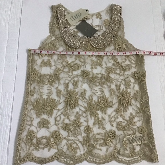 Anthropologie Moulinette Soeurs Sheer Gold Lace Top - Picture 4 of 12